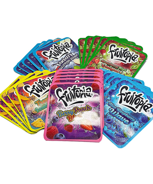 25 Pack 3.5g Thick Sticker Mylar Bags Premium Smell Proof Packaging Mix  | Fruitopia Collection