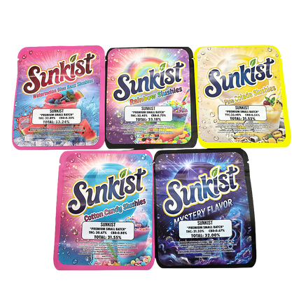 25 Pack 3.5g Thick Sticker Mylar Bags Premium Smell Proof Packaging Mix  | Sunkist Collection