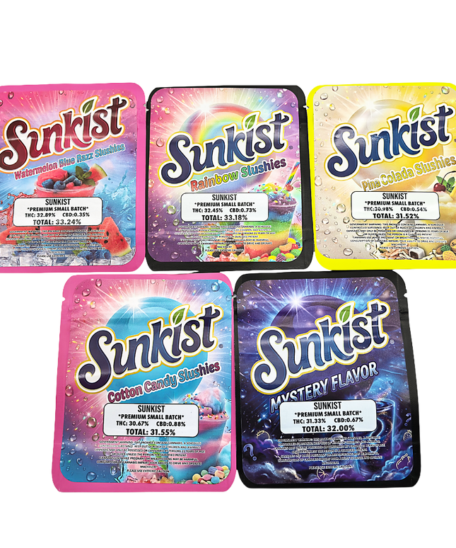 25 Pack 3.5g Thick Sticker Mylar Bags Premium Smell Proof Packaging Mix  | Sunkist Collection
