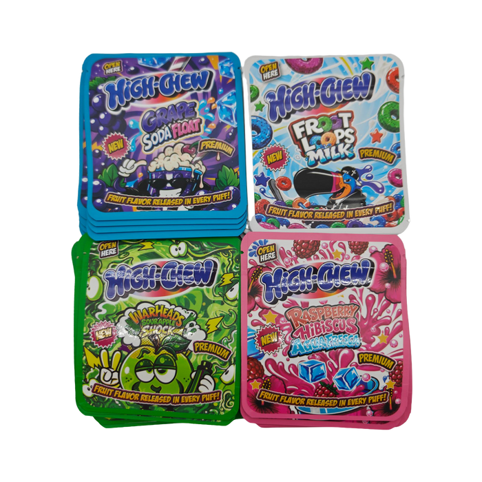 32 Pack – 3.5g Thick Sticker Mylar Bags – Premium Smell Proof Packaging Mix - Hi-Chew Candy (STBM-32PK-016)
