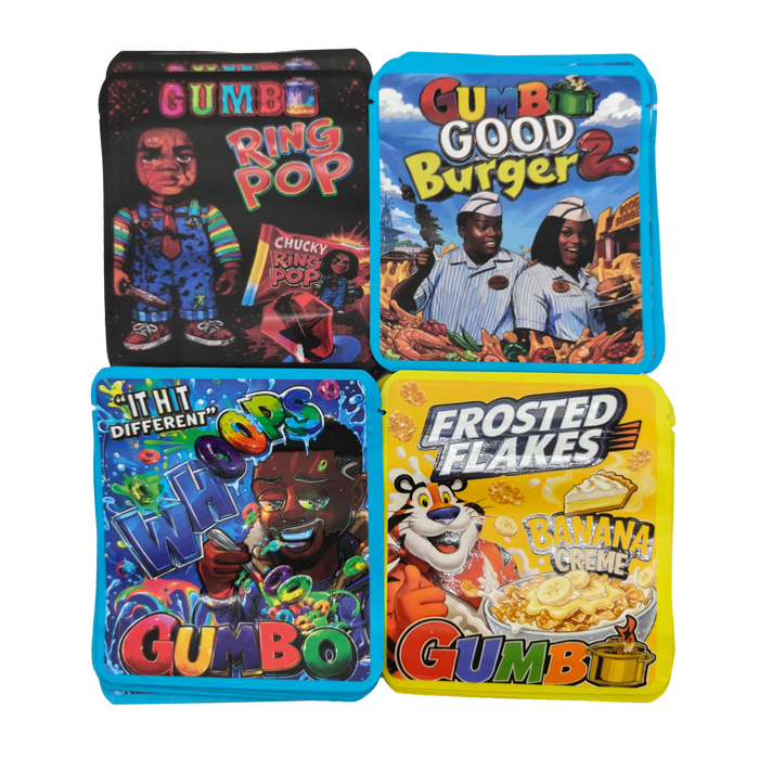 32 Pack – 3.5g Thick Sticker Mylar Bags – Premium Smell Proof Packaging Mix - Gumbo Set (STBM-32PK-019)