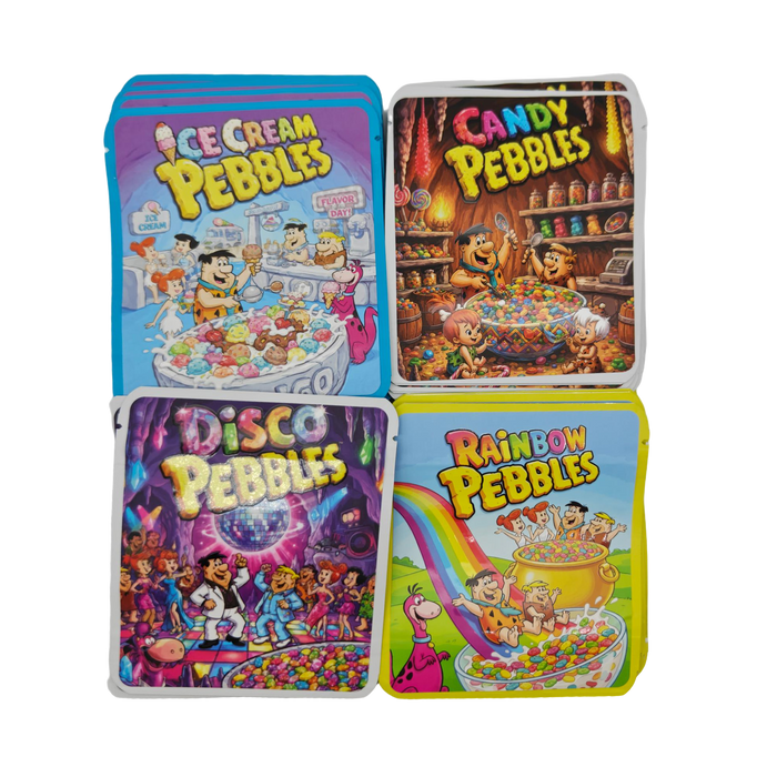 32 Pack – 3.5g Thick Sticker Mylar Bags – Premium Smell Proof Packaging Mix - Pebbles Set (STBM-32PK-020)