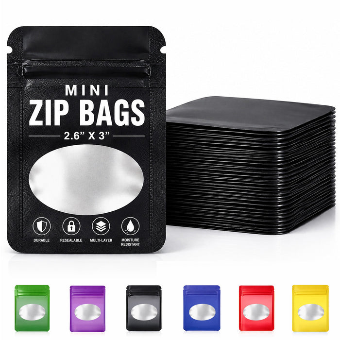 100 Pack - 1g Solid Color Mylar Bags with Oval Window - Purple