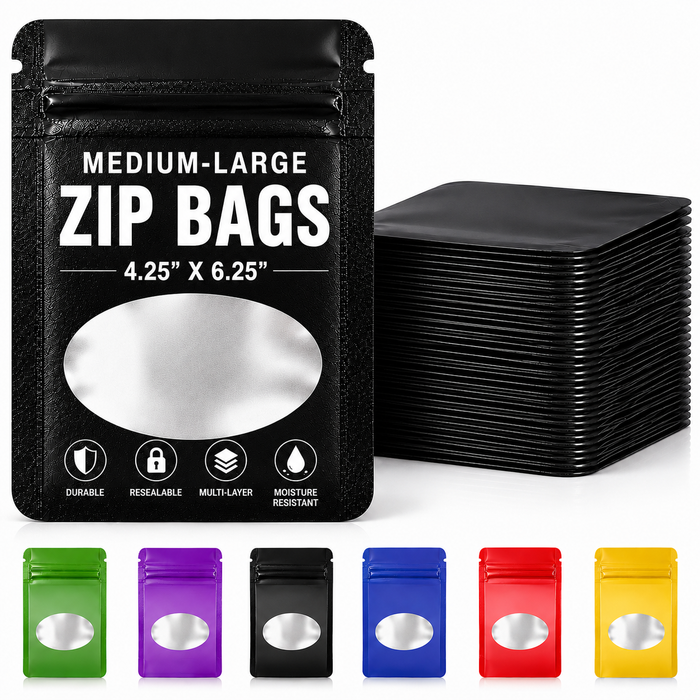 50 Pack - Med-Large Solid Color Zip-Seal Foil Pouches (4.25