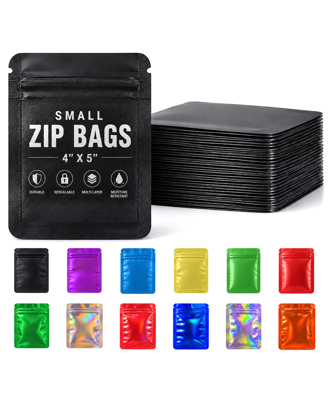 50 Pack – 3.5g  Small (4"x5") Solid Color Mylar Bags - 12 Color Options