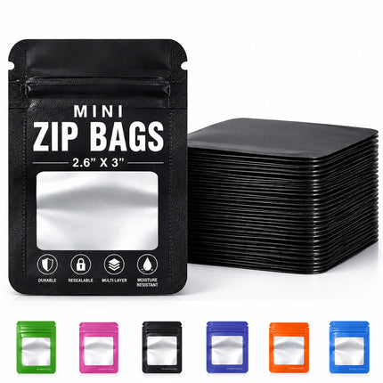 100 Pack - Mini Solid Color Zip-Seal Foil Pouches (2.6"x3.") Square Style Selection