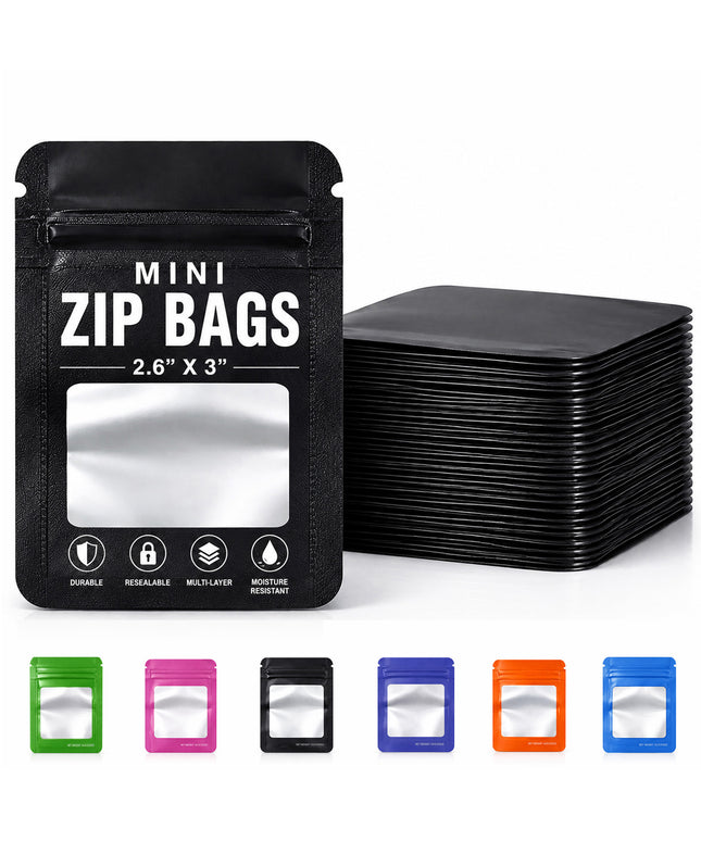 100 Pack - Mini Solid Color Zip-Seal Foil Pouches (2.6"x3.") Square Style Selection