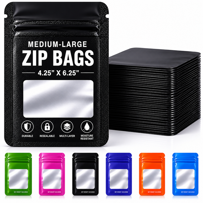 50 Pack - Med-Large Solid Color Zip-Seal Foil Pouches (4.25