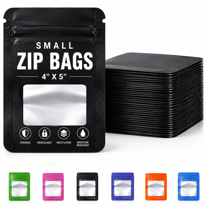 50 Pack - Small Solid Color Zip-Seal Foil Pouches (4