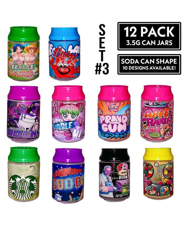 12 Pack 3.5g Soda Can Style Plastic Storage Containers - Bear Design