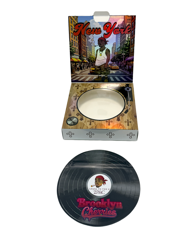 12 Pack 3.5g Vinyl Record Style Mylar Bags - Cherry Design