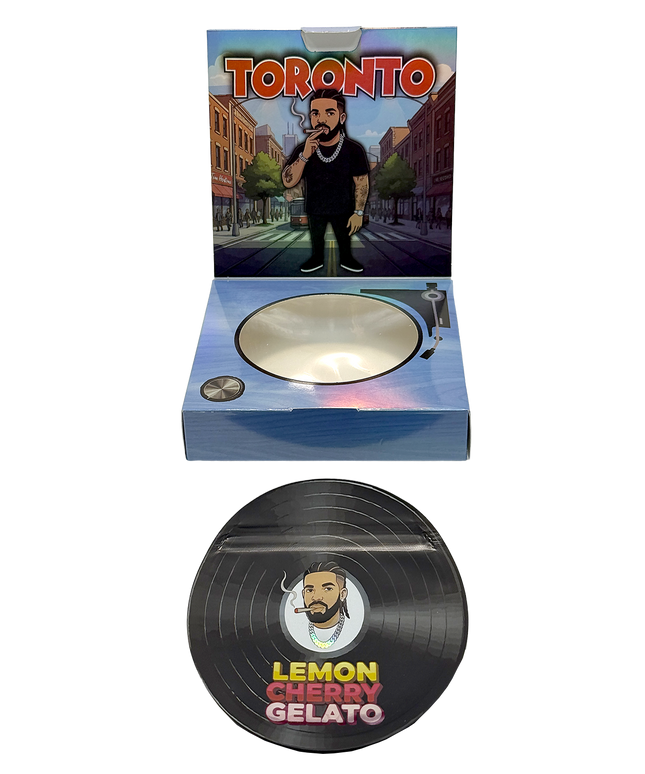 12 Pack 3.5g Vinyl Record Style Mylar Bags with Matching Boxes - Citrus Dessert Design