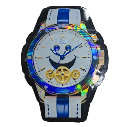 50 Pack 3.5g Watch-Shaped Mylar Bags – Blue Smiley Design