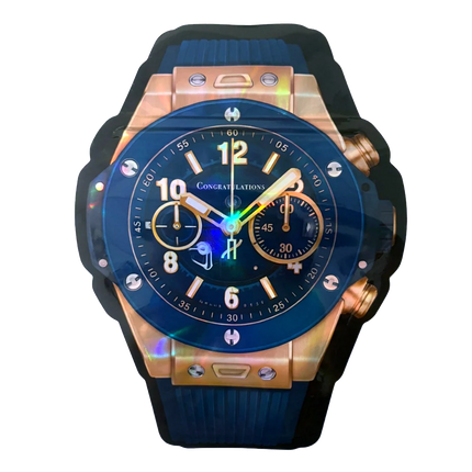 50 Pack 3.5g Watch-Shaped Mylar Bags – Blue Gold Prestige Design