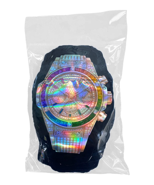 50 Pack 3.5g Watch-Shaped Mylar Bags - Iced Rainbow Luxe Design