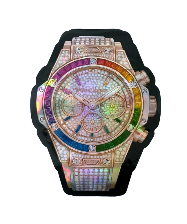 50 Pack 3.5g Watch-Shaped Mylar Bags - Iced Rainbow Luxe Design