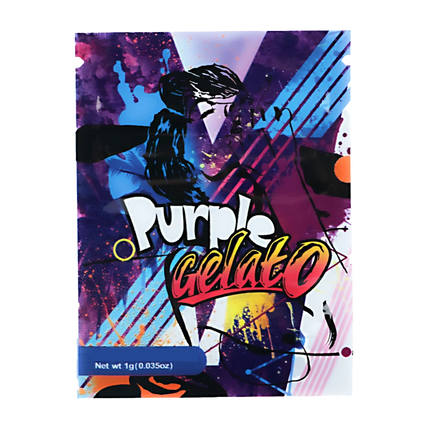1g Purple Dessert Graphic Mylar Bags – 100 Count