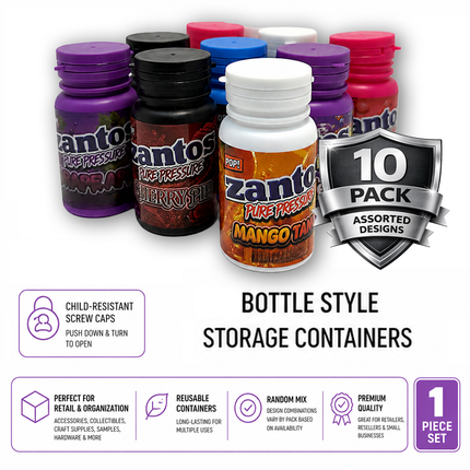 Zantos 3.5g Plastic Storage Bottles - 10 Pack Assorted Designs