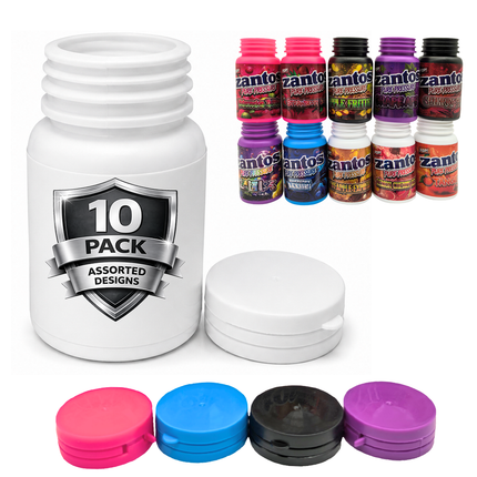 Zantos 3.5g Plastic Storage Bottles – 10 Pack Assorted Designs