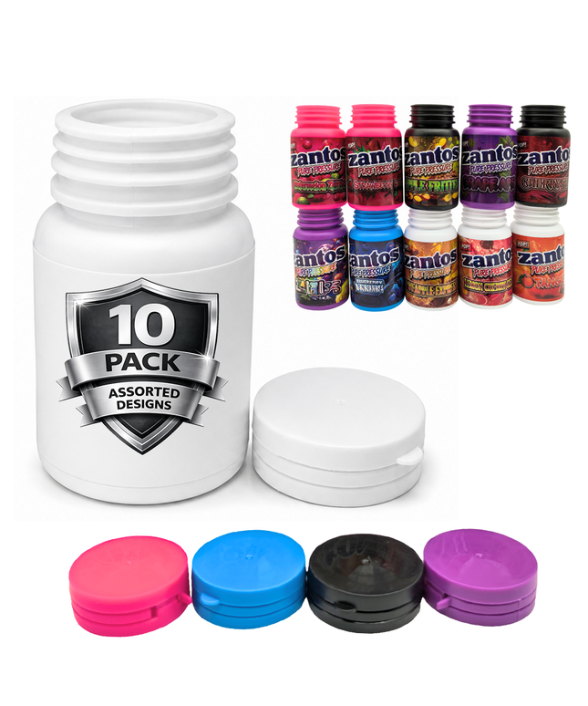 Zantos 3.5g Plastic Storage Bottles - 10 Pack Assorted Designs