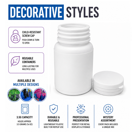 Zantos 3.5g Plastic Storage Bottles - 10 Pack Assorted Designs